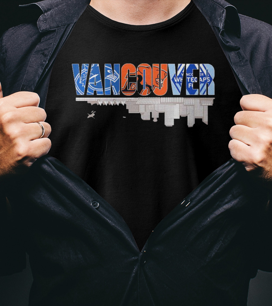 Vancouver Canucks BC Lions Vancouver Whitecaps City Skyline Upside T-Shirt