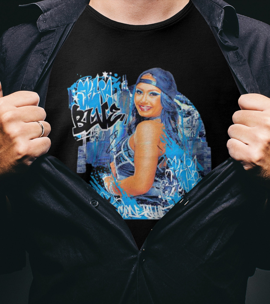 Skye Blue Cold Blue Graffiti Style Streetwear T-Shirt