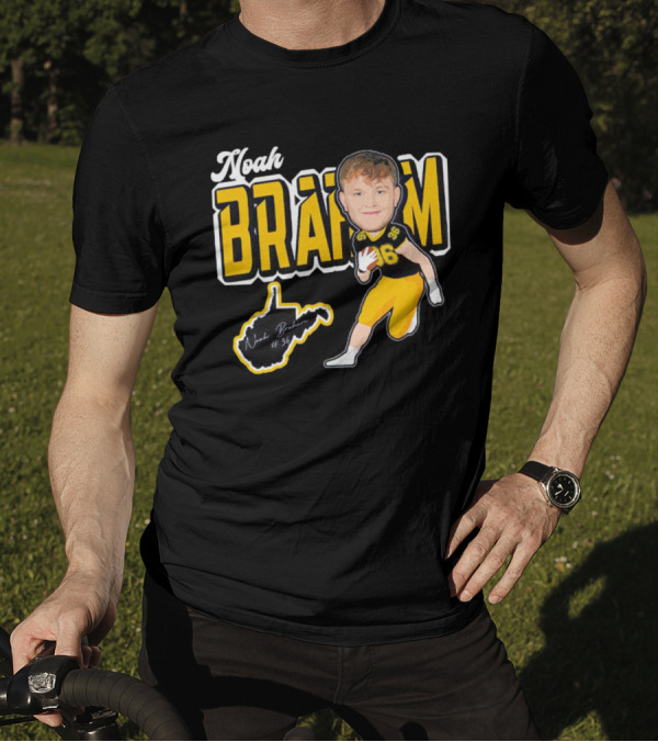 Noah Braham WVU Football Caricature With Jersey Number 36 And Signature T-Shirt