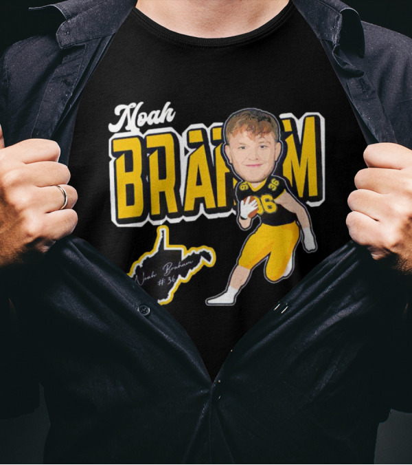 Noah Braham WVU Football Caricature With Jersey Number 36 And Signature T-Shirt