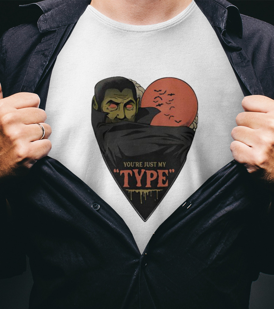 You’re Just My Type Horror Halloween Vampire With Red Moon And Bats T-Shirt