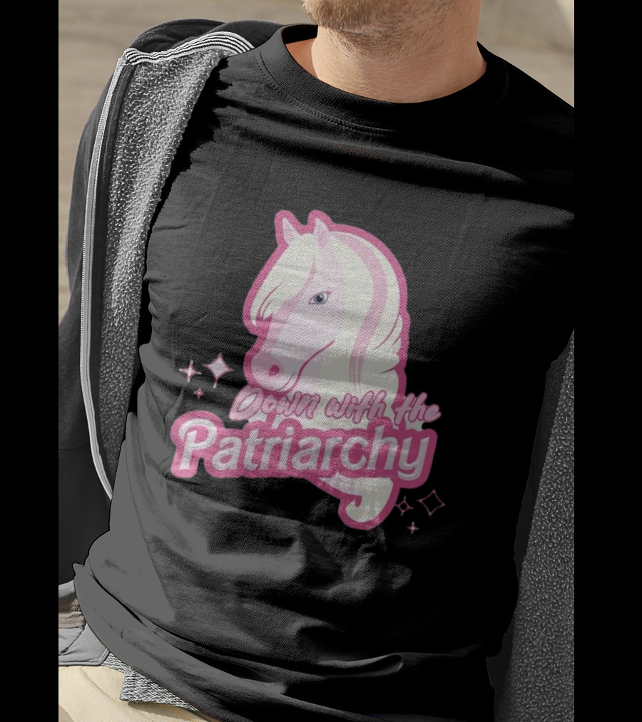 Down With The Patriarchy Pink Horse Illustration With Sparkles T-Shirt