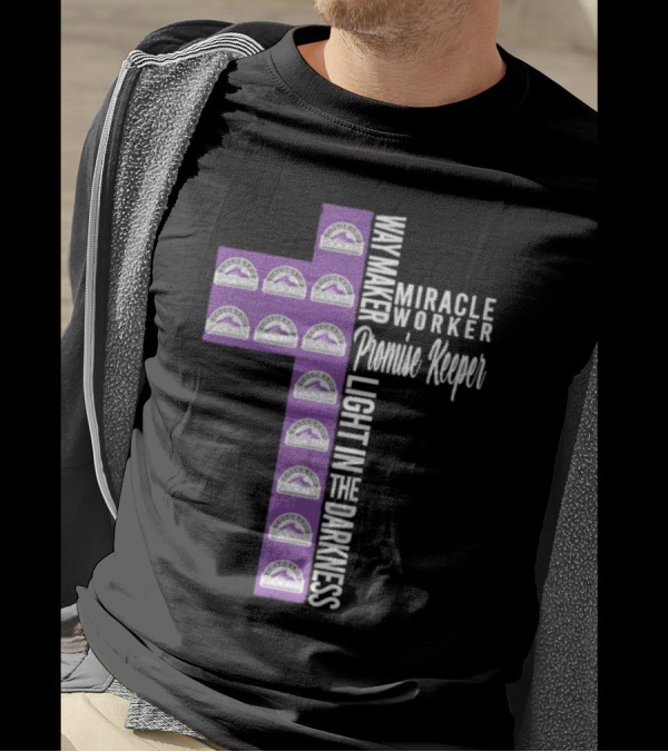 Colorado Rockies Way Maker Miracle Worker Promise Keeper Light In The Darkness Cross T-Shirt