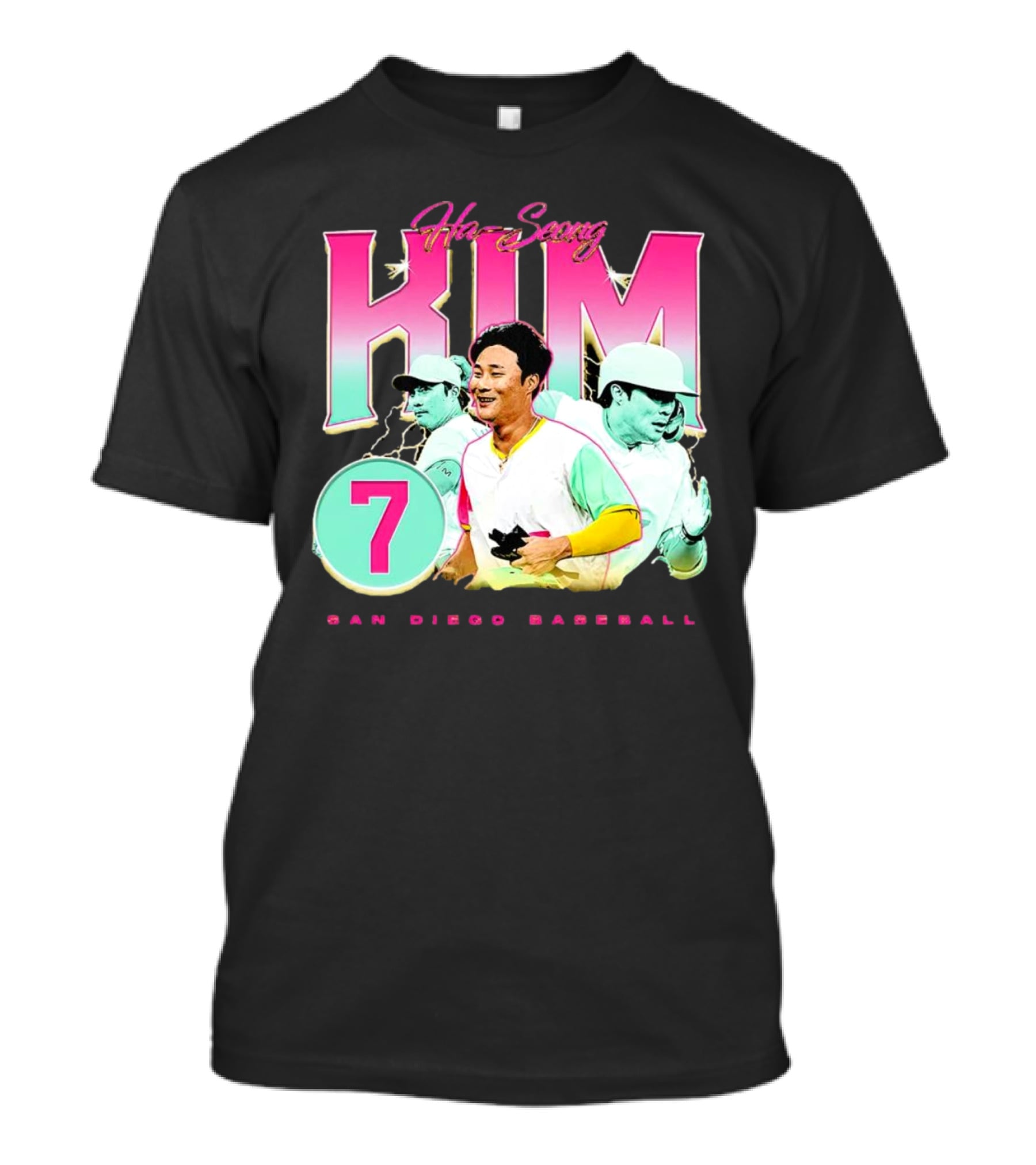 Ha-Seong Kim San Diego Baseball Lightning 90s Style Pink 7 T-Shirt