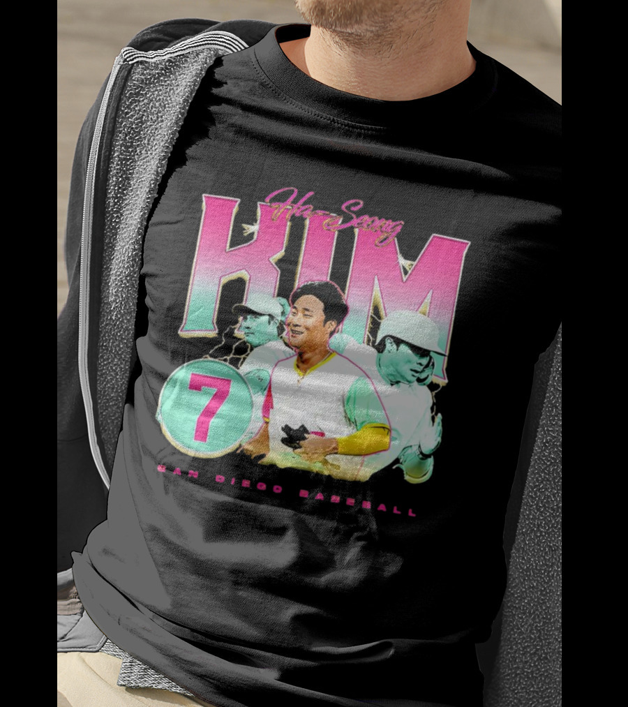 Ha-Seong Kim San Diego Baseball Lightning 90s Style Pink 7 T-Shirt
