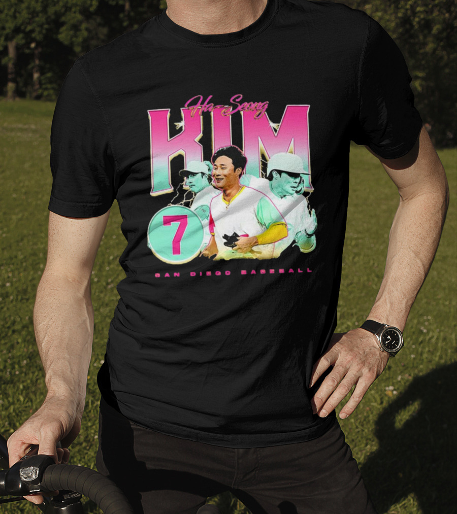 Ha-Seong Kim San Diego Baseball Lightning 90s Style Pink 7 T-Shirt