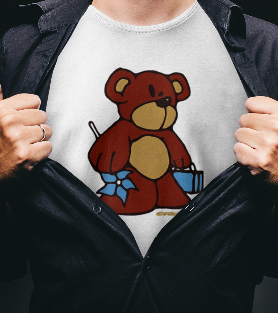 Ricky Montgomery Teddy Bear With Blue Flower And Suitcase T-Shirt