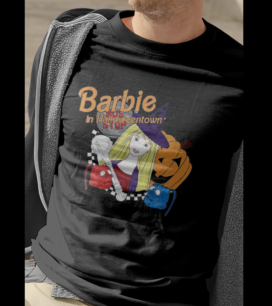 Barbie In Halloweentown Witch Hat With Jack-O-Lantern And Checkered T-Shirt