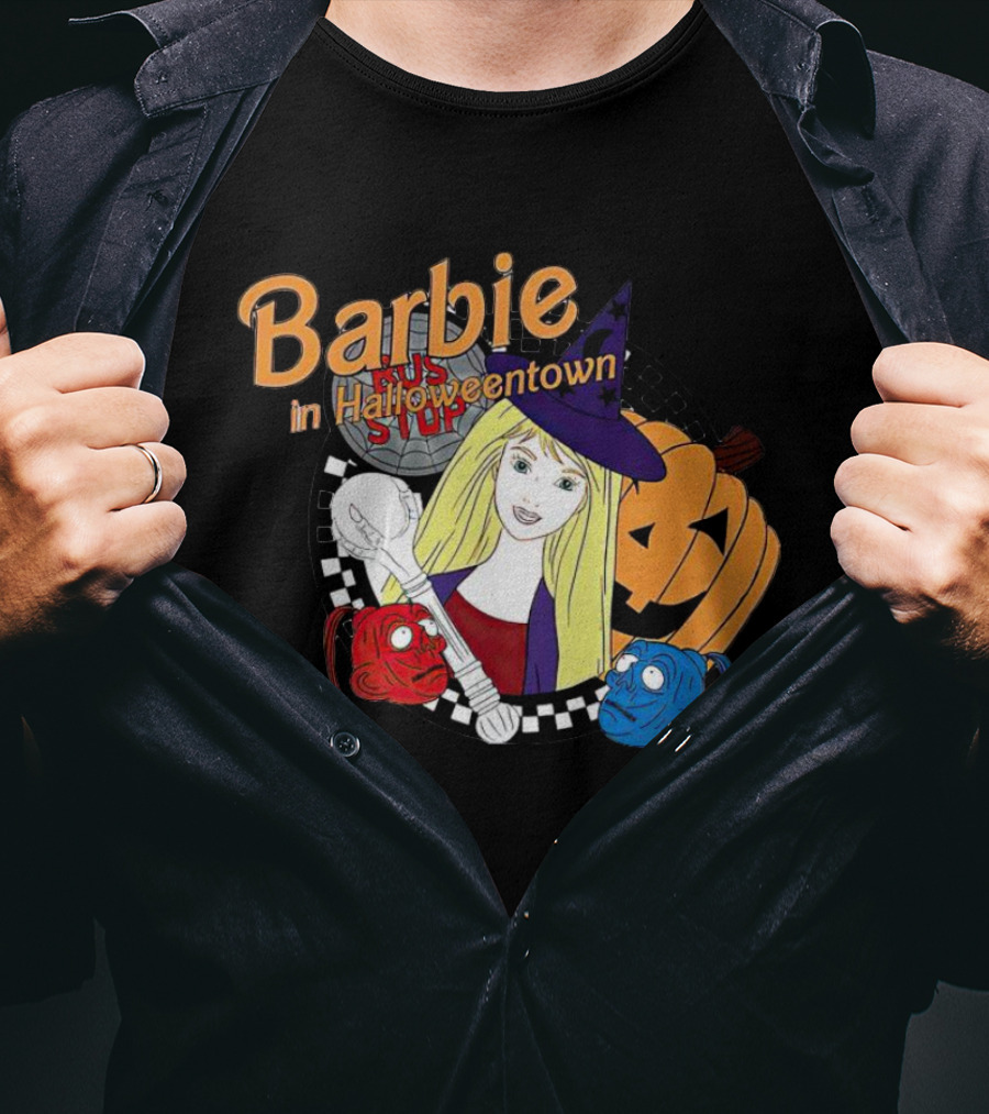 Barbie In Halloweentown Witch Hat With Jack-O-Lantern And Checkered T-Shirt