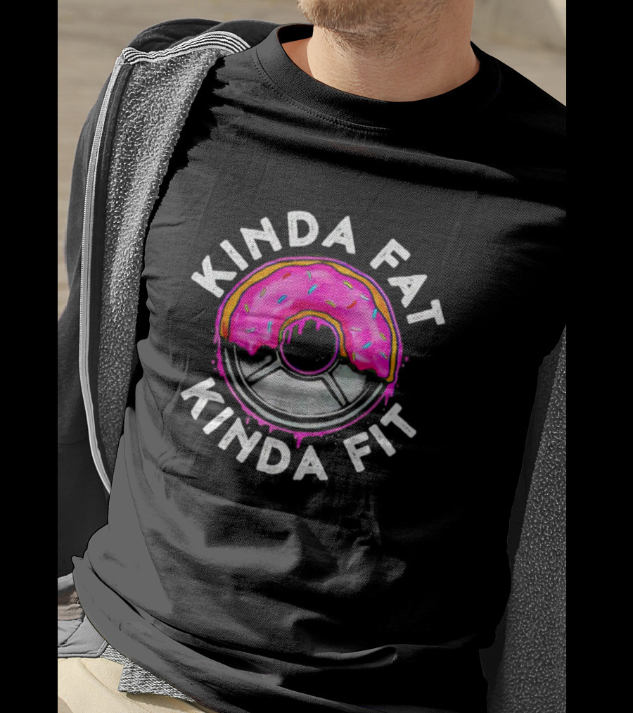 Kinda Fat Kinda Fit Pink Frosted Donut With Sprinkles And Weight Plate T-Shirt