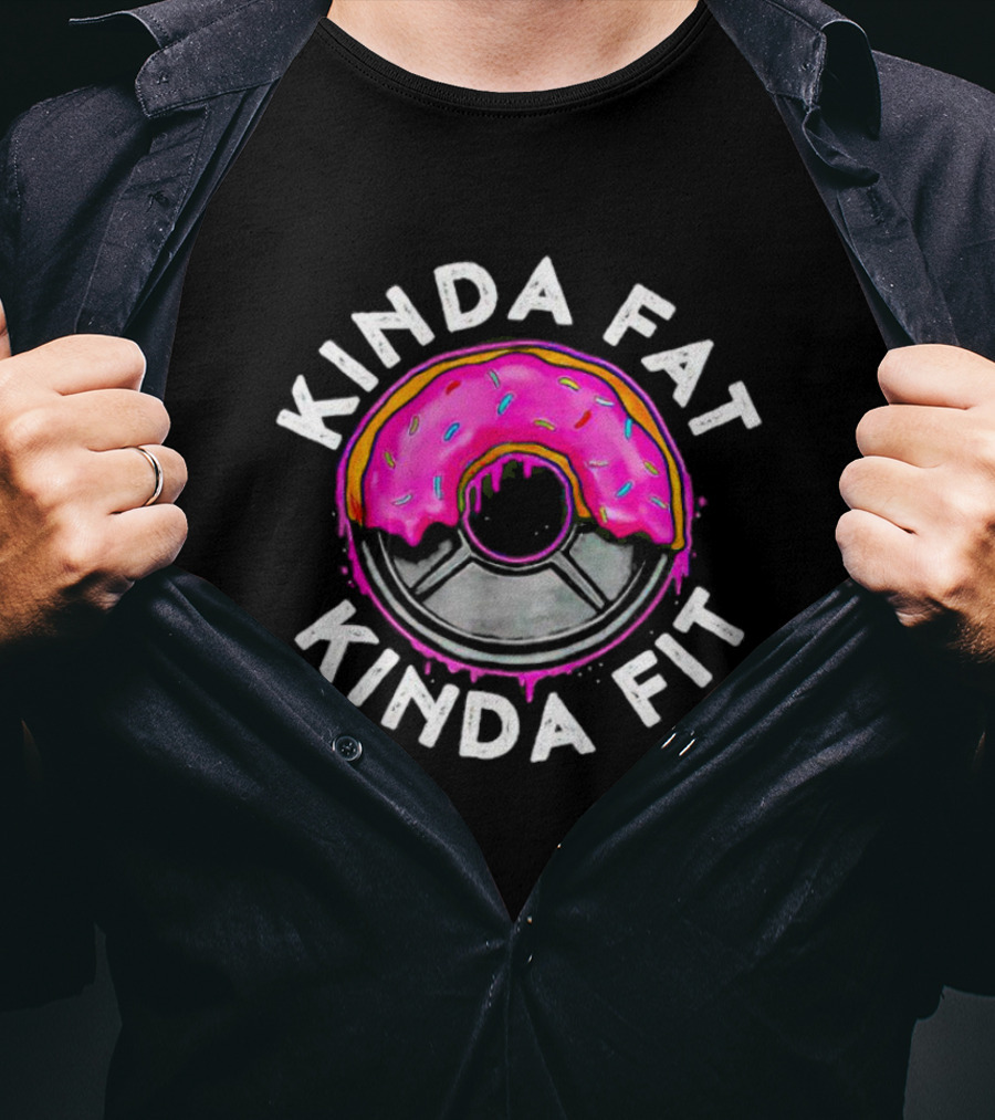 Kinda Fat Kinda Fit Pink Frosted Donut With Sprinkles And Weight Plate T-Shirt