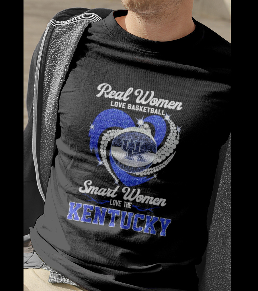 Real Women Love Basketball Smart Women Love The Kentucky Wildcats Diamond Heart T-Shirt