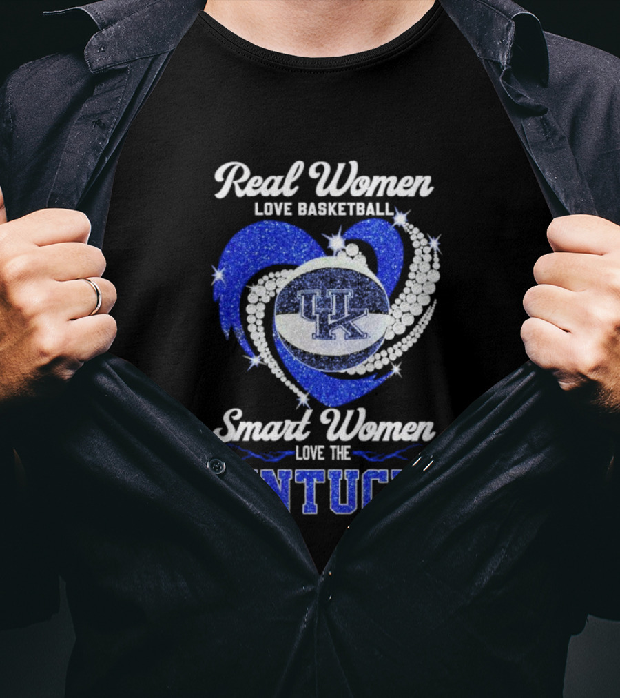 Real Women Love Basketball Smart Women Love The Kentucky Wildcats Diamond Heart T-Shirt
