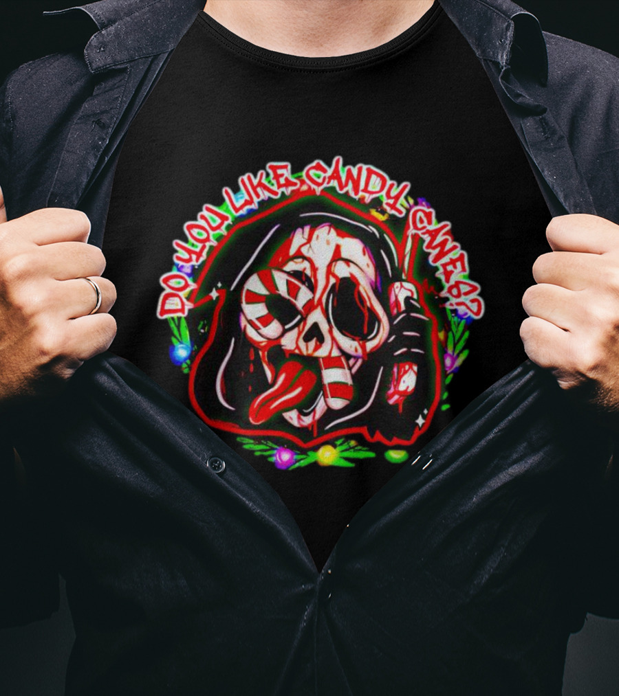 Do You Like Candy Canes Christmas Scream Mask Icon With Lights T-Shirt