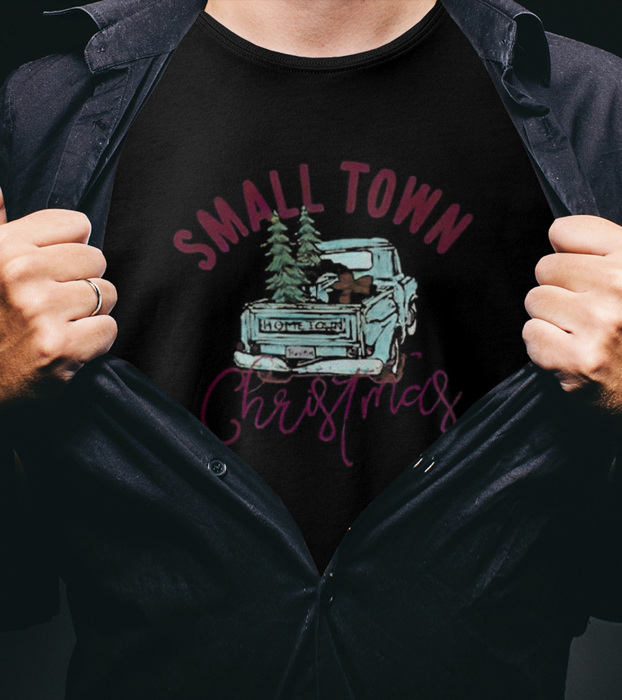 Small Town Christmas Vintage Truck With Trees T-Shirt