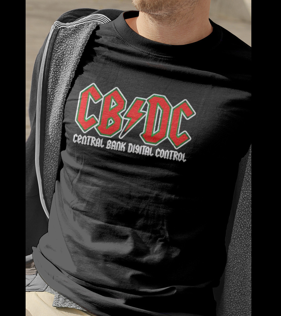 CBDC Central Bank Digital Control Parody Design With Rock Band Logo Influence T-Shirt