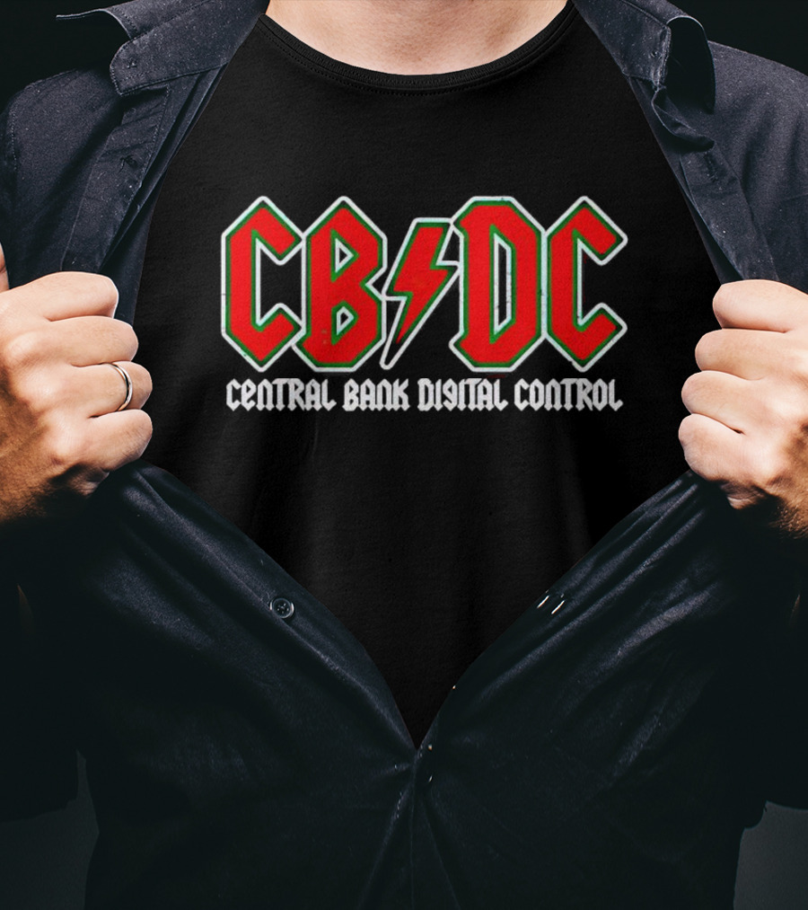 CBDC Central Bank Digital Control Parody Design With Rock Band Logo Influence T-Shirt