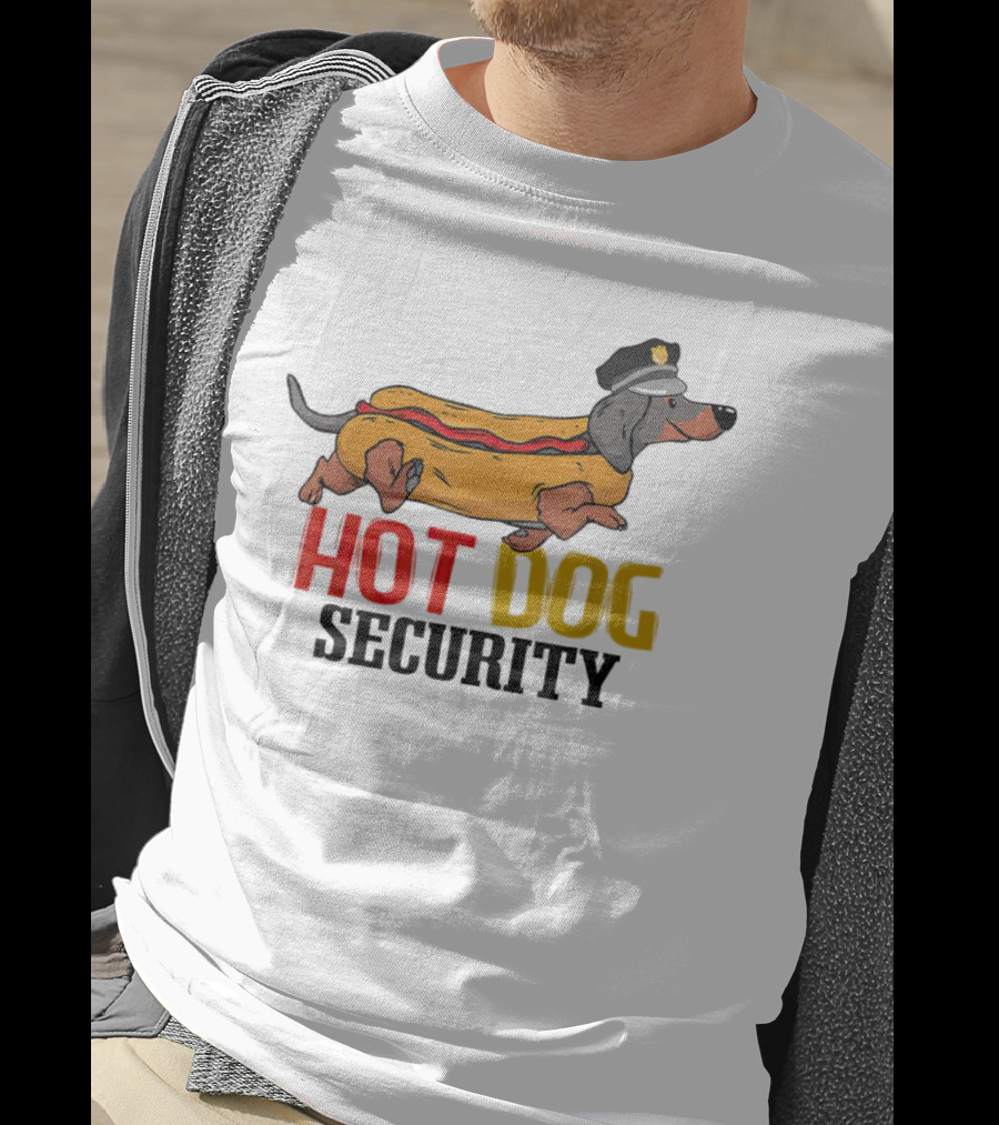 Dachshund Hot Dog Security Officer In Police Hat T-Shirt