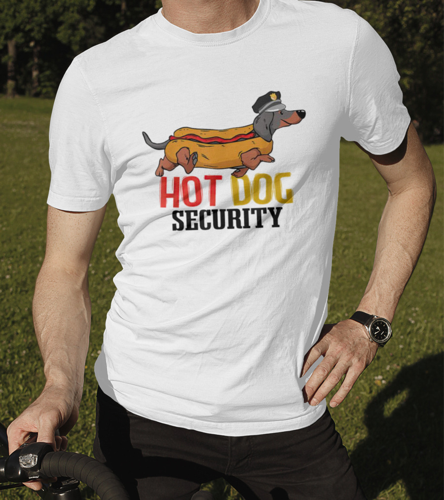 Dachshund Hot Dog Security Officer In Police Hat T-Shirt