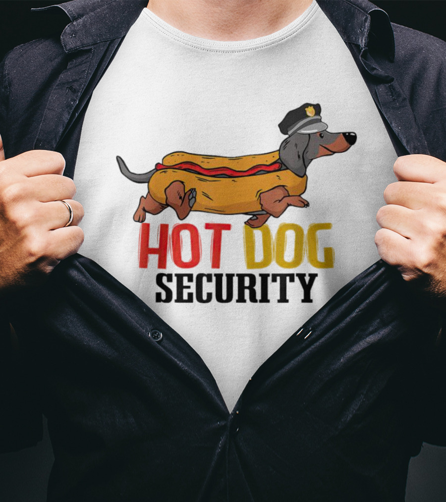 Dachshund Hot Dog Security Officer In Police Hat T-Shirt