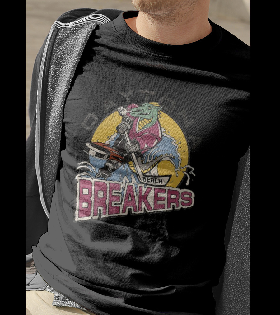 Daytona Beach Breakers Retro Ice Hockey Mascot Surfing T-Shirt