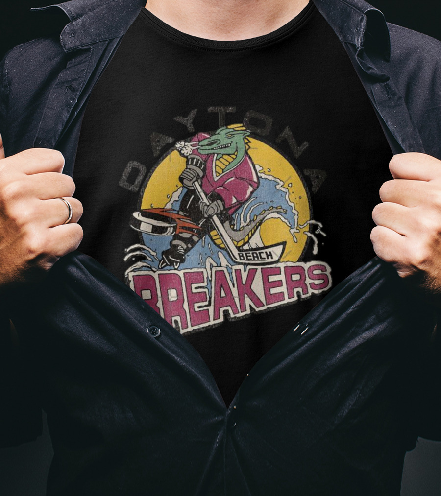 Daytona Beach Breakers Retro Ice Hockey Mascot Surfing T-Shirt