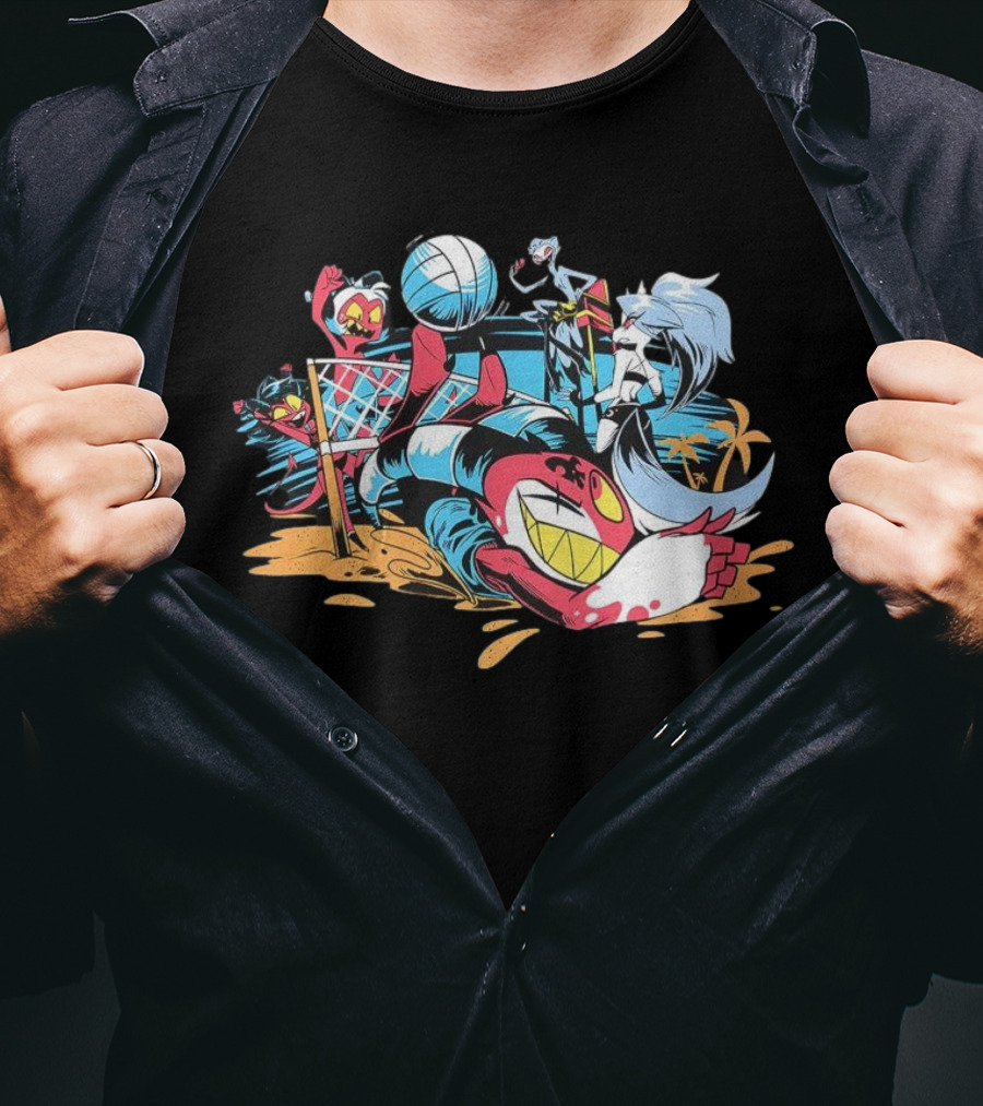 IMP Summer Beach Volleyball Cartoon Characters Fun T-Shirt