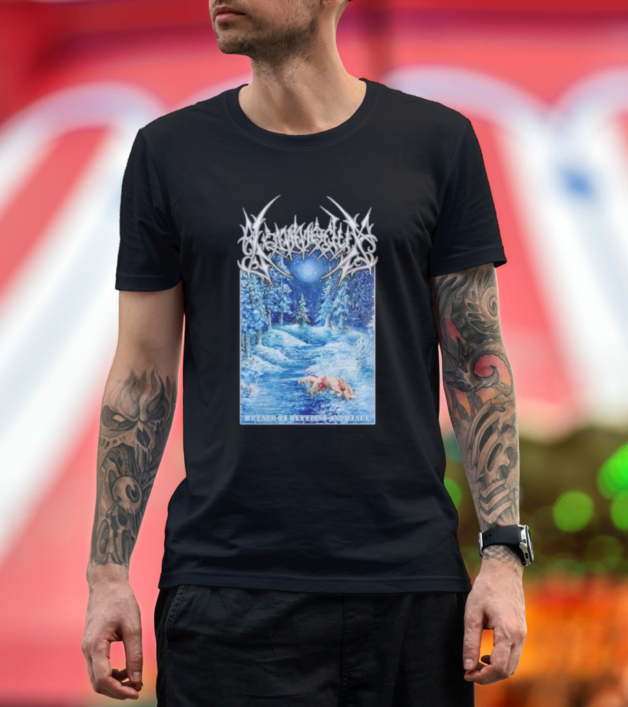 Kommodus Bleeding Snowfall Forest Scene Wreath T-Shirt