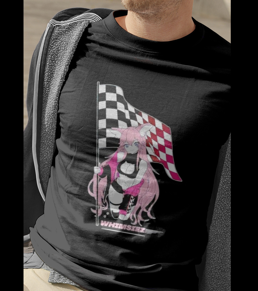 Whimsiez Checkered Flag Pink-Haired Girl Racing T-Shirt