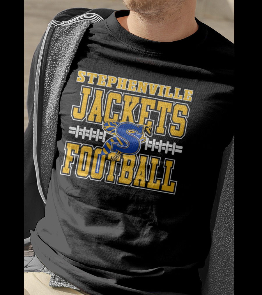 Stephenville Jackets Football S Logo Yellow And Blue Football T-Shirt