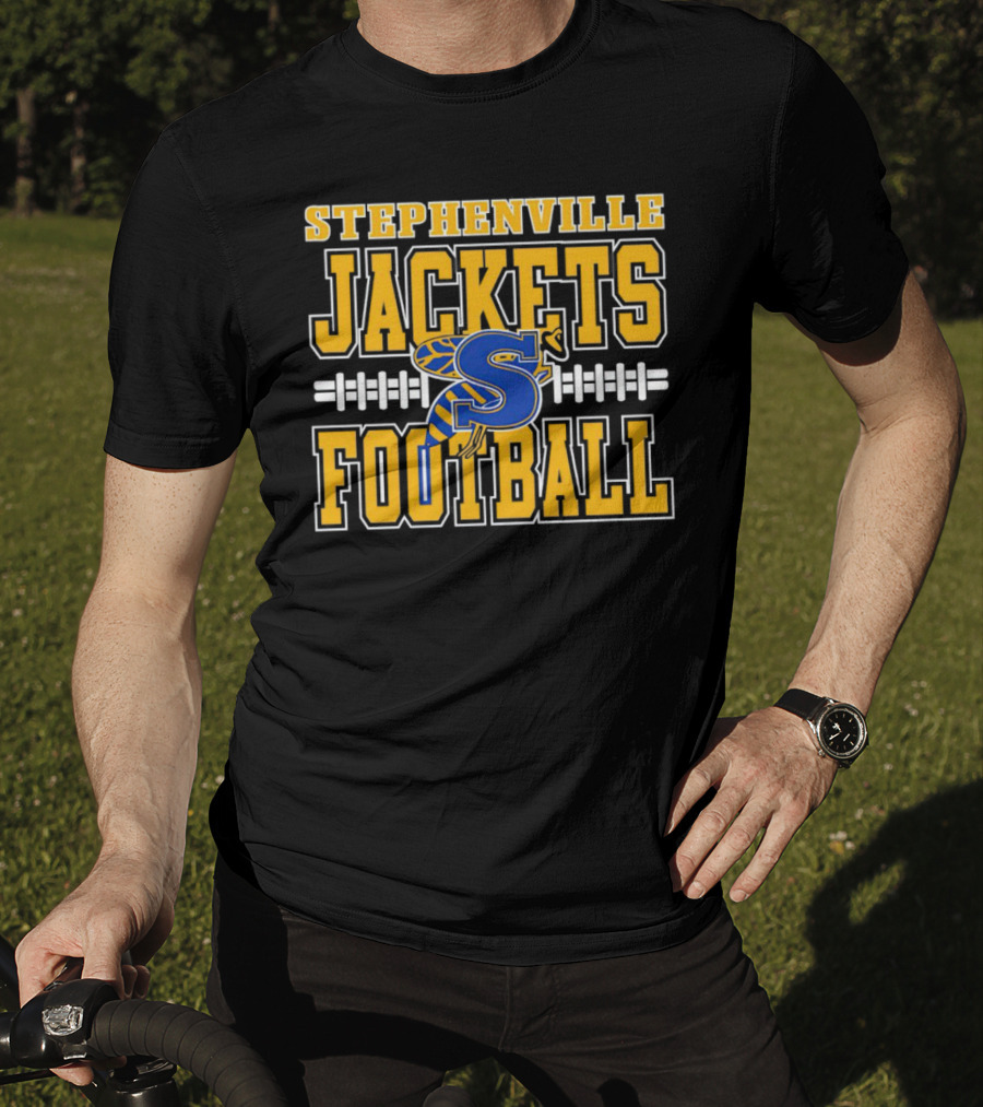 Stephenville Jackets Football S Logo Yellow And Blue Football T-Shirt