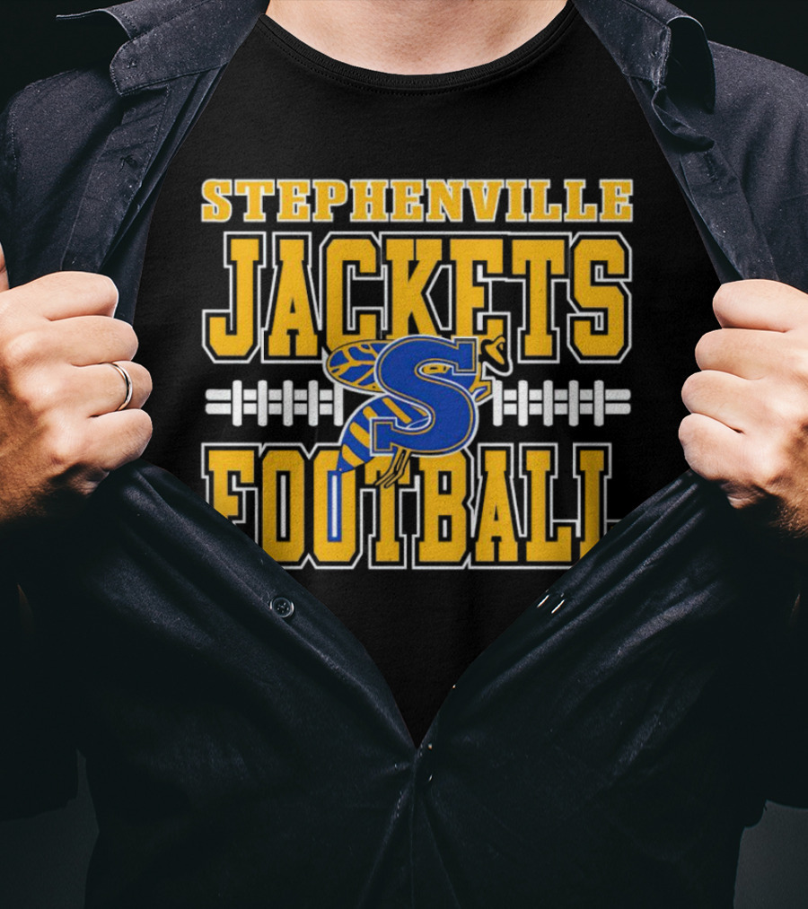 Stephenville Jackets Football S Logo Yellow And Blue Football T-Shirt