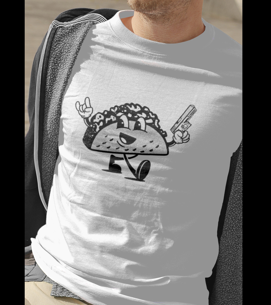 Rock And Roll Taco Mascot With Gun T-Shirt