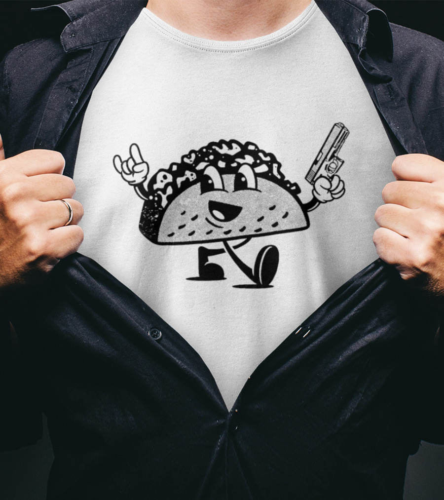 Rock And Roll Taco Mascot With Gun T-Shirt