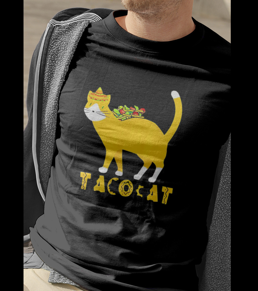 Tacocat Wearing Sombrero With Taco Filling Back T-Shirt