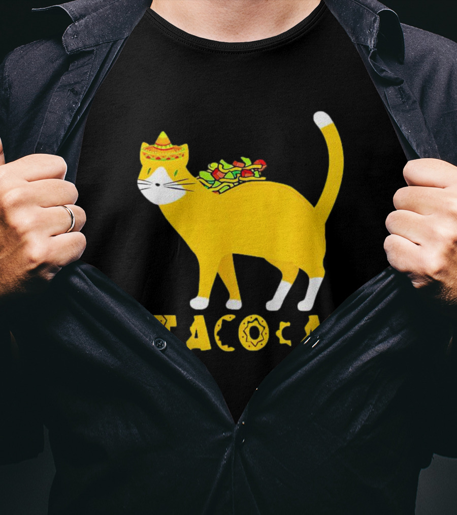 Tacocat Wearing Sombrero With Taco Filling Back T-Shirt