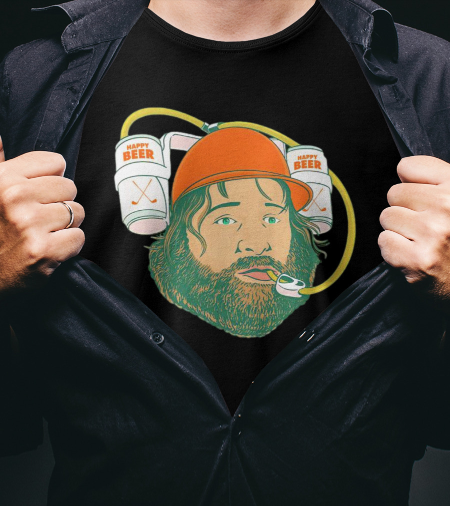 Happy Beer Man Drinks Beer With Helmet And Straws T-Shirt