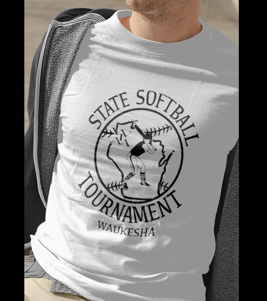 State Softball Tournament Waukesha Batting Logo Wisconsin Outline T-Shirt
