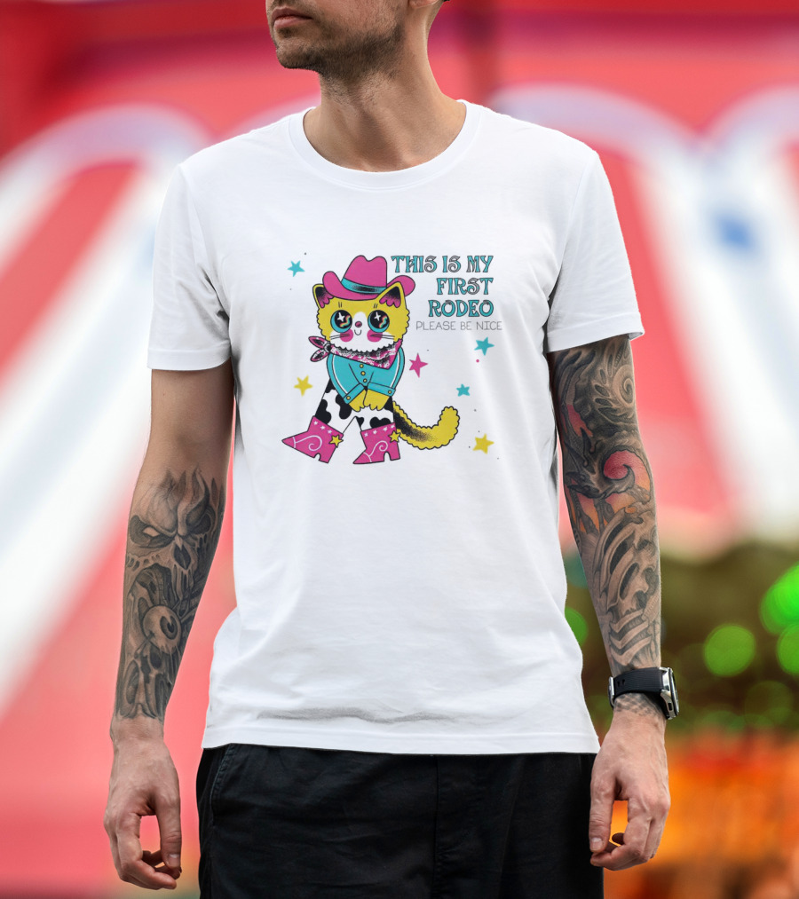 This Is My First Rodeo Please Be Nice Cute Cowboy Cat T-Shirt