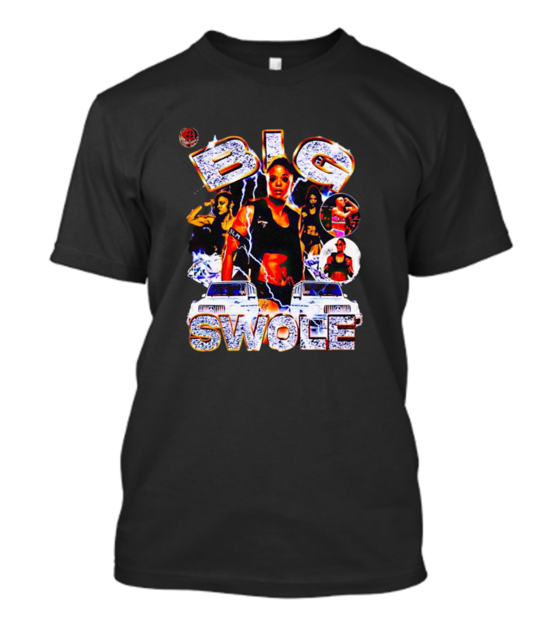Big Swole Dynamic Posed Collage With Vehicles And Lightning Effects T-Shirt