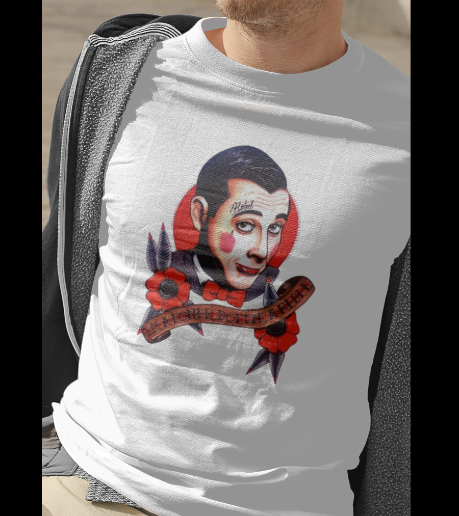 Men’s Funny Pee Wee Herman Rebel Tattoo Style Art With Flowers And Red Bow Tie T-Shirt