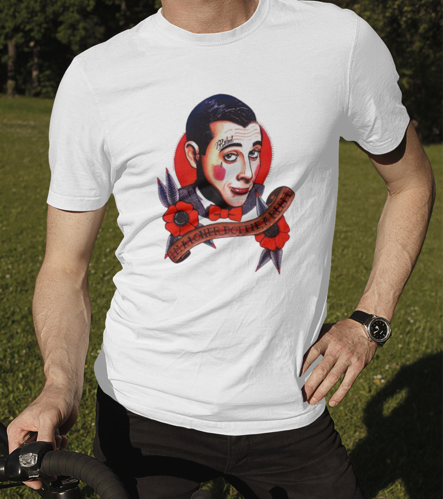 Men’s Funny Pee Wee Herman Rebel Tattoo Style Art With Flowers And Red Bow Tie T-Shirt