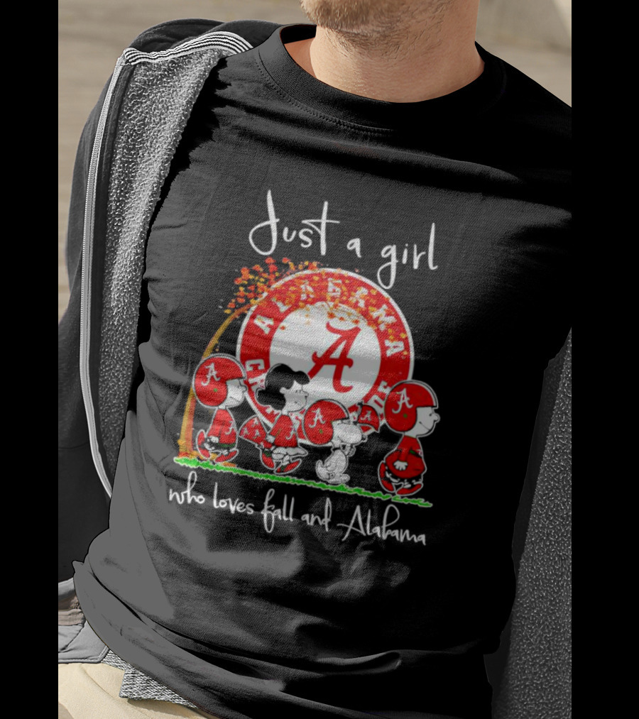 Peanuts Characters Just A Girl Who Loves Fall And Alabama Crimson Tide T-Shirt