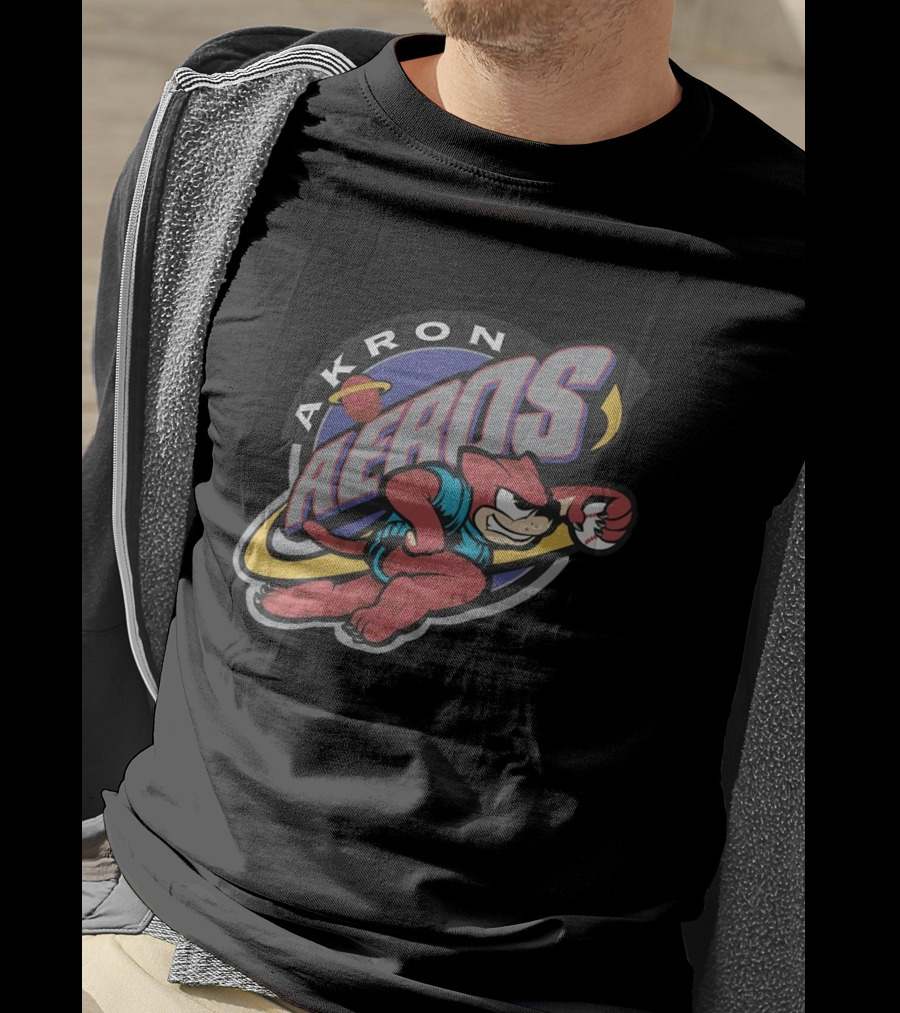 Akron Aeros Vintage Cartoon Logo With Baseball Mascot T-Shirt