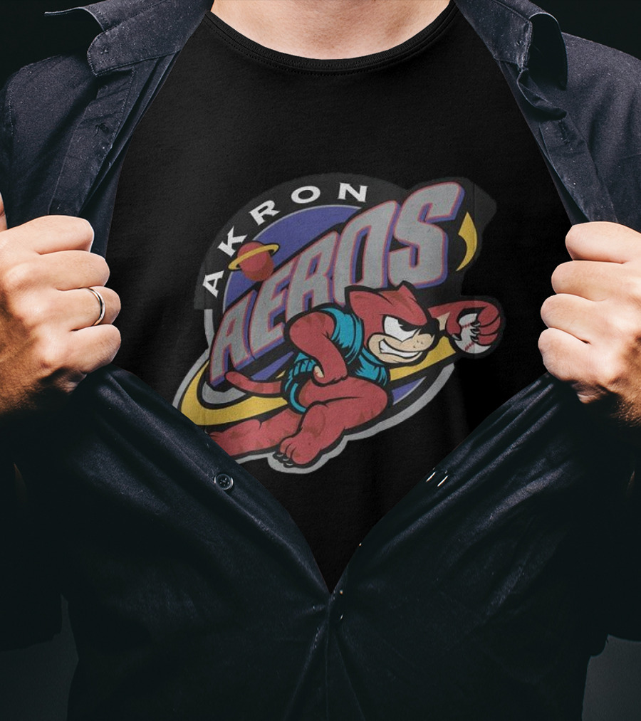 Akron Aeros Vintage Cartoon Logo With Baseball Mascot T-Shirt