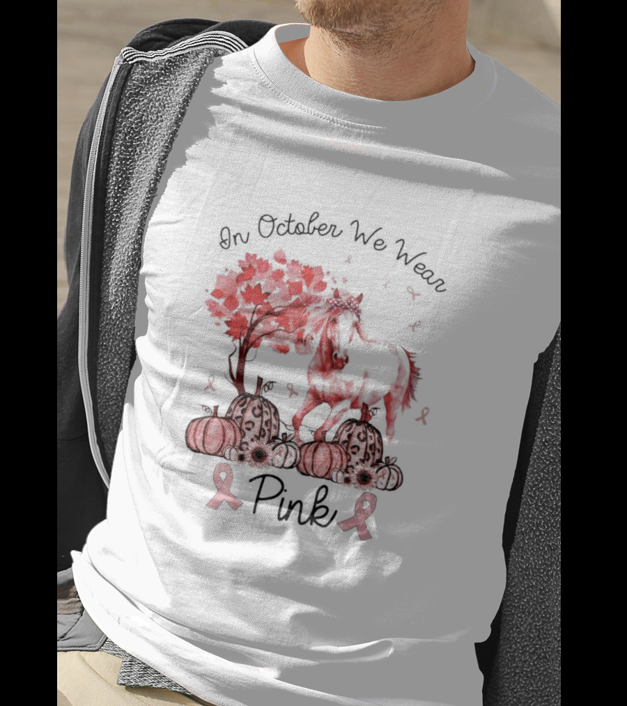 In October We Wear Pink Horse Ribbon Pumpkins Halloween T-Shirt