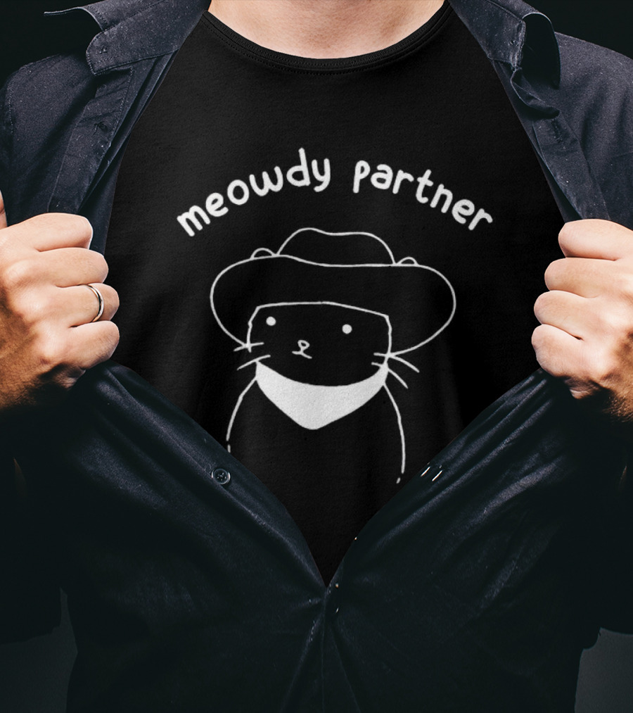 Meowdy Partner Cat Cowboy Bandana Western T-Shirt