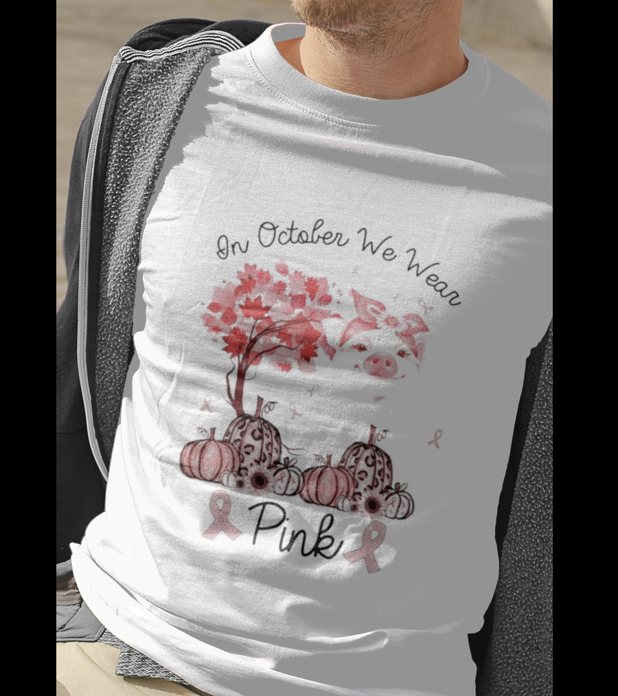In October We Wear Pink Pig Pumpkins Halloween T-Shirt