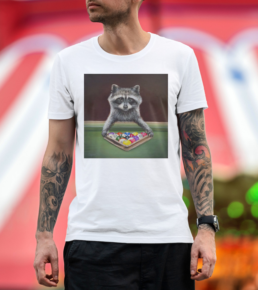 Raccoon Racking Billiard Balls Pool Table Setup T-Shirt