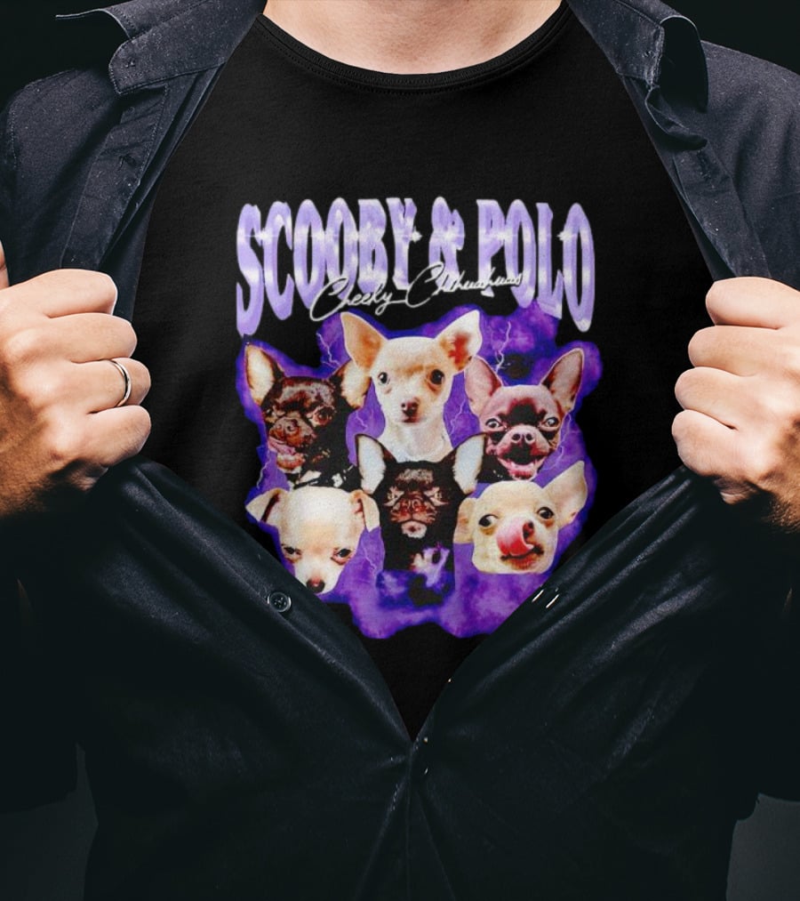 Scooby And Polo Cheeky Chihuahuas Purple Background T-Shirt